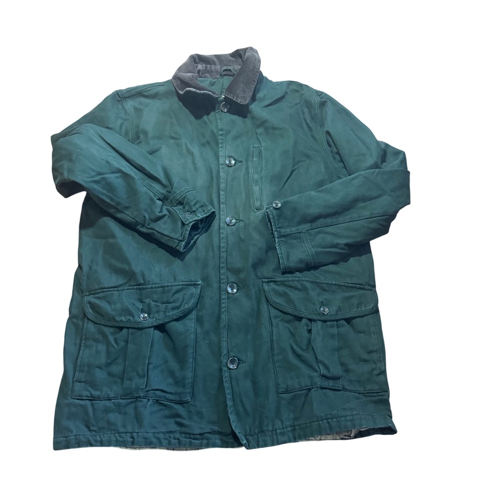 Eddie Bauer Mens‎ Large Green Cotton Barn Chore Coat Jacket Corduroy Collar